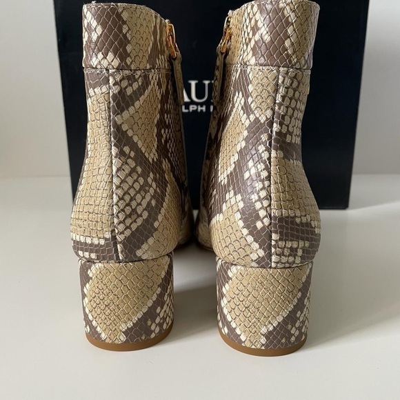 Nib Ralph Lauren Wynne II Python Embossed Leather Block Heel Booties Boots - Picture 8 of 16